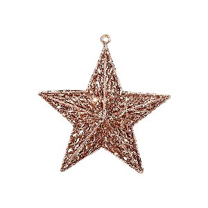 Estrela Natal Decorativa Glitter Vazado Rosê Gold 18cm - Magizi