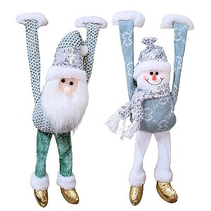 Jogo Papai Noel e Boneco de Neve Pendurado Pelúcia Natal 48cm - Art Christmas