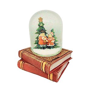 Globo de Neve Natalino Vidro Com Livros Resina Decorativo Luxo 14cm - Nataluz