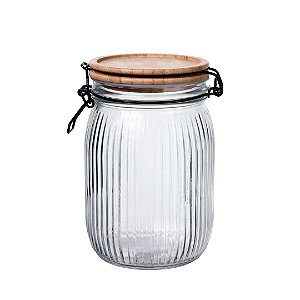Pote Vidro Hermético Versalhes Tampa Bambu Trava Prime 1200ml - Lehaví