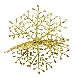 Floco de Neve Decorativo 3D Glitter Brilho Dourado 25x25cm - Nataluz