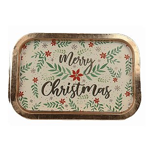 Bandeja Retangular Metal Estampa Natal Merry Christmas 34cm x 23cm - Magizi