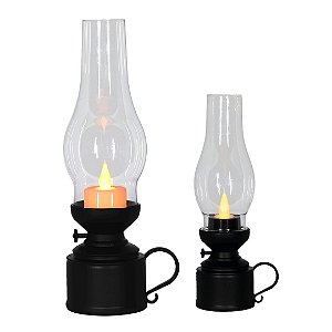 Jogo Lamparina Eletrônica Decorativa Vela Led Branco Quente 24cm e 18cm - Magizi