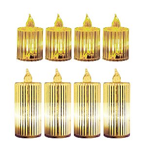 Jogo 8 Velas Eletrônicas Led Decorativa Acrílico Canelado 6cm e 8cm - Magizi