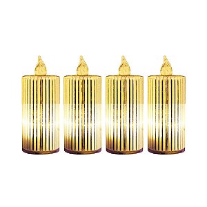 Jogo 4 Velas Eletrônicas Led Decorativa Acrílico Canelado 8cm - Magizi