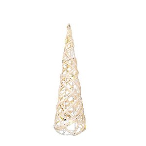 Árvore Cone Aramado Rattan Rústico 40cm Bege e Branco Iluminada LED 10 Lâmpadas - Magizi