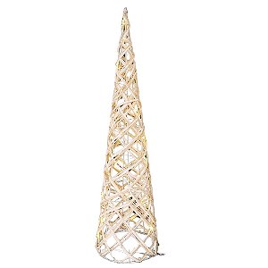 Árvore Cone Aramado Rattan Rústico 60cm Bege e Branco Iluminada LED 20 Lâmpadas - Magizi