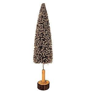 Árvore Decorativa Pinheiro Champanhe Brilho 50cm Base Tronco Natural - Cromus