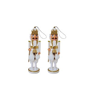 Kit 2 Quebra Nozes Decor Pendente 17cm Branco e Dourado Luxo - Magizi