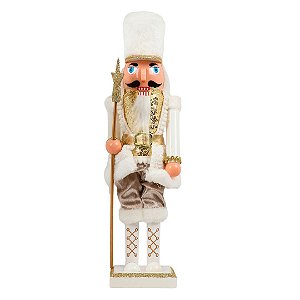 Quebra Nozes Decorativo Branco e Dourado Bastão Estrela 40cm Articulado - Magizi