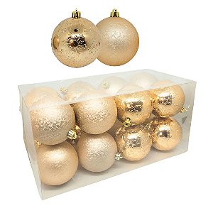 Jogo 16 Bolas Natal Rosê Textura Floco de Neves Brilho e Fosca 8cm - E Christmas