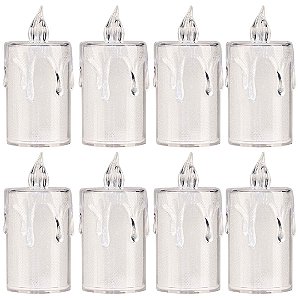 Jogo 8 Mini Velas Eletrônica Cristal LED Branco Quente 7,7cm - Art Christmas