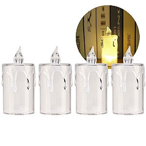 Jogo 4 Mini Velas Eletrônica Cristal LED Branco Quente 7,7cm - Art Christmas