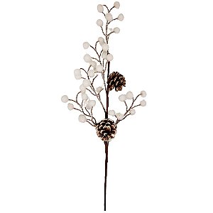 Galho Pick Decorativo Natal Azevinhos e Pinhas Nevado 40cm - Master Christmas