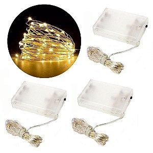 Kit Fio De Fada Micro Led Pilha 50l Branco Quente 5m 3 Peças - Wincy