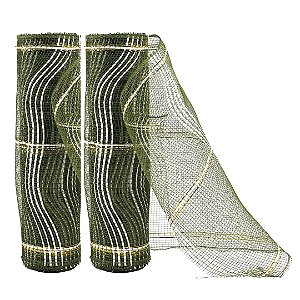 Kit 2 Telas Decorativa Fita Natal Malha Tule Verde Fio Branco 26cm x 5 metros – Magizi