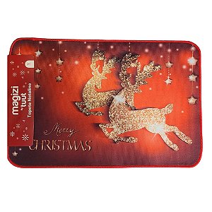 Tapete Decorado Natal Renas Douradas 60x40cm Antiderrapante - Magizi