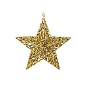 Estrela Glitter Vazado Dourado Natal Gold 3D 18cm - Magizi