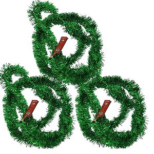 Kit 3 Festões Metalizado Verde Brilhante 5cm x 2 metros - Magizi