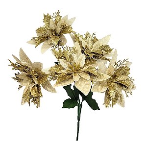 Buquê Flor Bico de Papagaio Dourado Glitter Luxo 30cm 5 Flores - Nataluz