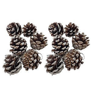 Conjunto 12 Pinhas Natural de Natal Branca Nevada 4cm Decorativa - Magizi