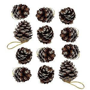 Kit 12 Pinhas Natural de Natal Glitter Prata 4cm - Magizi