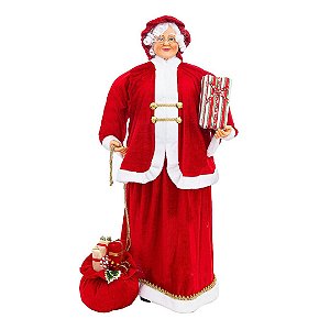 Mamãe Noel Decorativa Gigante 110cm Vestido Vermelho e Saco de Presentes Decorado - Bela Flor