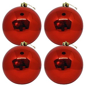 Jogo 4 Bolas Natal Gigante Vermelho Lisa 15cm - Bela Flor