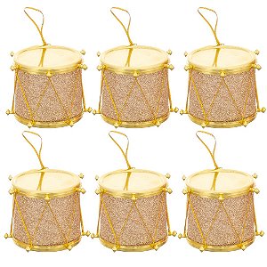 Jogo 6 Tambores Glitter Rosê Gold Iluminado LED Color Enfeite Natal - Bela Flor