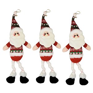 Kit 3 Papai Noel Pelúcia Pendente Perna Algodão 38cm - Master Chirtmas