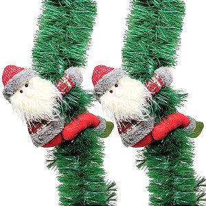 Jogo 2 Papai Noel Pelúcia Prendedor Cortina Vinho e Cinza 37cm - Master Christmas