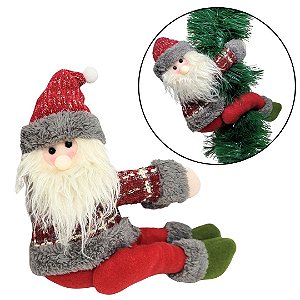 Papai Noel Pelúcia Prendedor Cortina Vinho e Cinza 37cm - Master Christmas