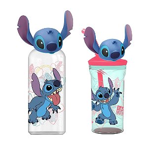 Jogo Copo e Garrafa Stitch Disney 3D Emborrachado Premium - Tuut