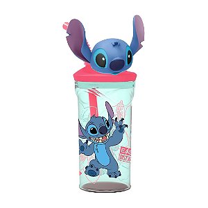 Copo Com Canudo Acrílico Tampa Stitch Disney 3D Emborrachado 360ml - Tuut