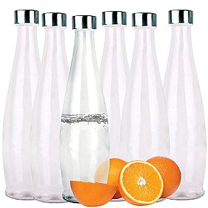 Kit 6 Garrafas Vidro Acqua Transparente 1 Litro Com Tampa - Tuut
