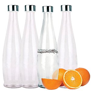 Kit 4 Garrafas Vidro Acqua 1 Litro Transparente 32cm Tampa Inox - Tuut
