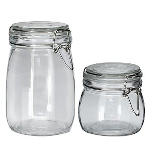 Jogo 2 Potes Vidro Vedação Hermética Silicone e Trava Inox Premium 500ml e 1 Litro - Tuut