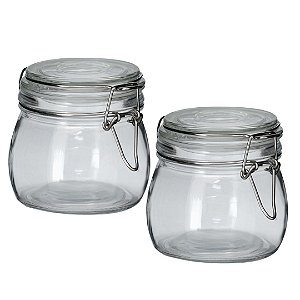 Jogo 2 Potes Hermético Vidro Redondo Trava Metal Plus 500ml - Tuut