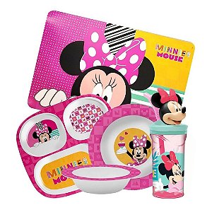 Kit Refeição Infantil Minnie 5 Peças Pratos, Tigela, Copo 3D e Lugar Americano - Tuut