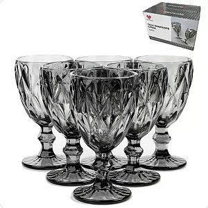 Jogo 6 Taças Diamond Vidro Grafite Fumê 340ml - VivaFlor