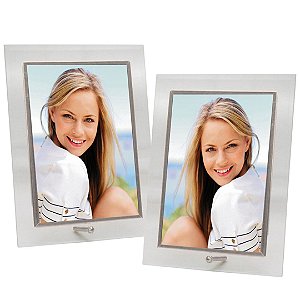 Jogo 2 Porta-Retratos Vidro Reto Prime Borda Prata 15x20 Vertical – Tuut