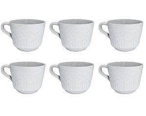 Conjunto 6 Xícaras para Café ou Chá Porcelana Relevo 90ml - Mundial Import
