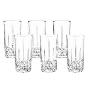 Jogo 6 Copos Vidro Lily Alto-Relevo Long Drink 280ml - Lehaví