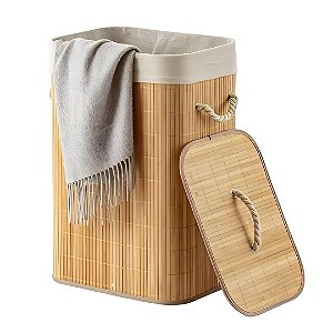 Cesto de Bambu Natural Retangular Grande 60cm Para Banheiro e Lavanderia - Mek