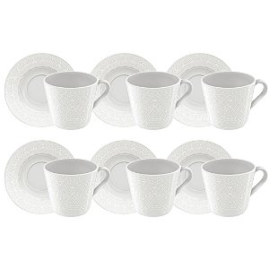 Conjunto 6 Xícaras e Pires para Chá Porcelana Decorada Alicia 180ml - Tramontina