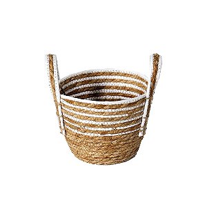Cesto Fibra Natural Palha e Branco com Alça 20cm x 23cm - Paramount