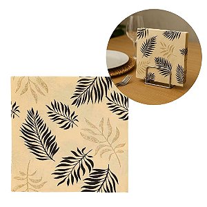 Guardanapo Estampado Creme Folhagens Luxo 20 Folhas 33cm - Tuut