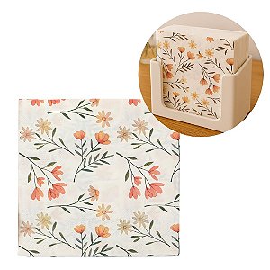 Guardanapo Estampado Branco Floral Folhas Duplas 33cm 20 Folhas - Tuut
