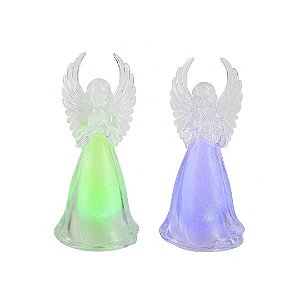 Kit 2 Anjos Decorativos Acrílico Natalino Iluminado LED Colorido 11cm - Nataluz