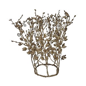 Adorno Natalino Coroa de Folhagens Glitter Champanhe e Pingente Cristais 30cm - Bela Flor